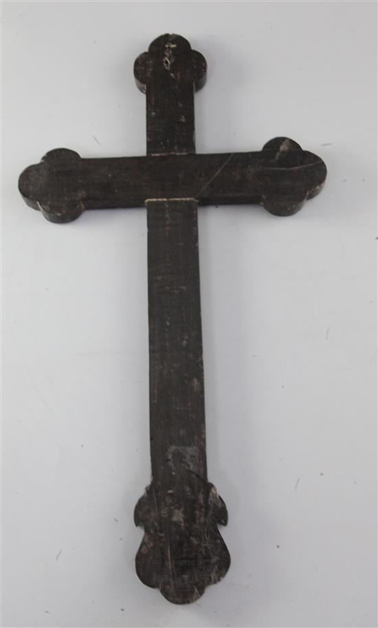 A Chinese export ebony and mother-of-pearl Apostle Cross, Macau, late 18th/early 19th century, height 45cm, small losses to inlay